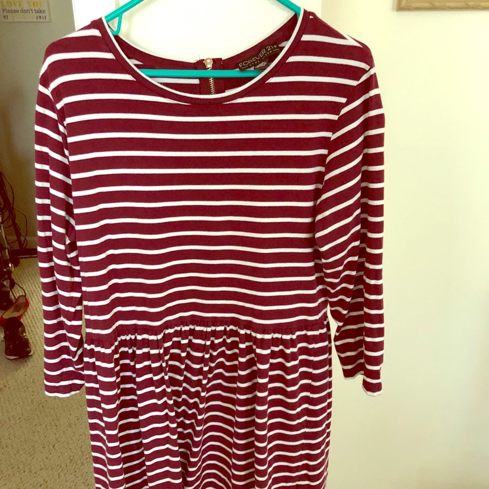 Forever 21 Maroon and White Striped Dress